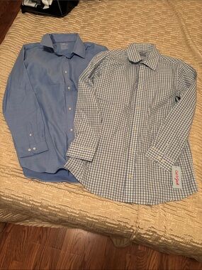 Target Husky boys XXL Light Blue Solid and Blue Gingham Button-Down Dress Shirts